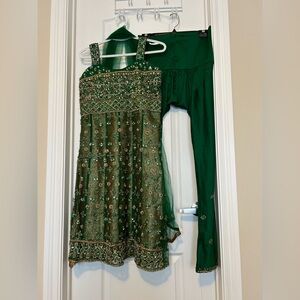 Emerald Green & Gold Embroidered Party Suit Set